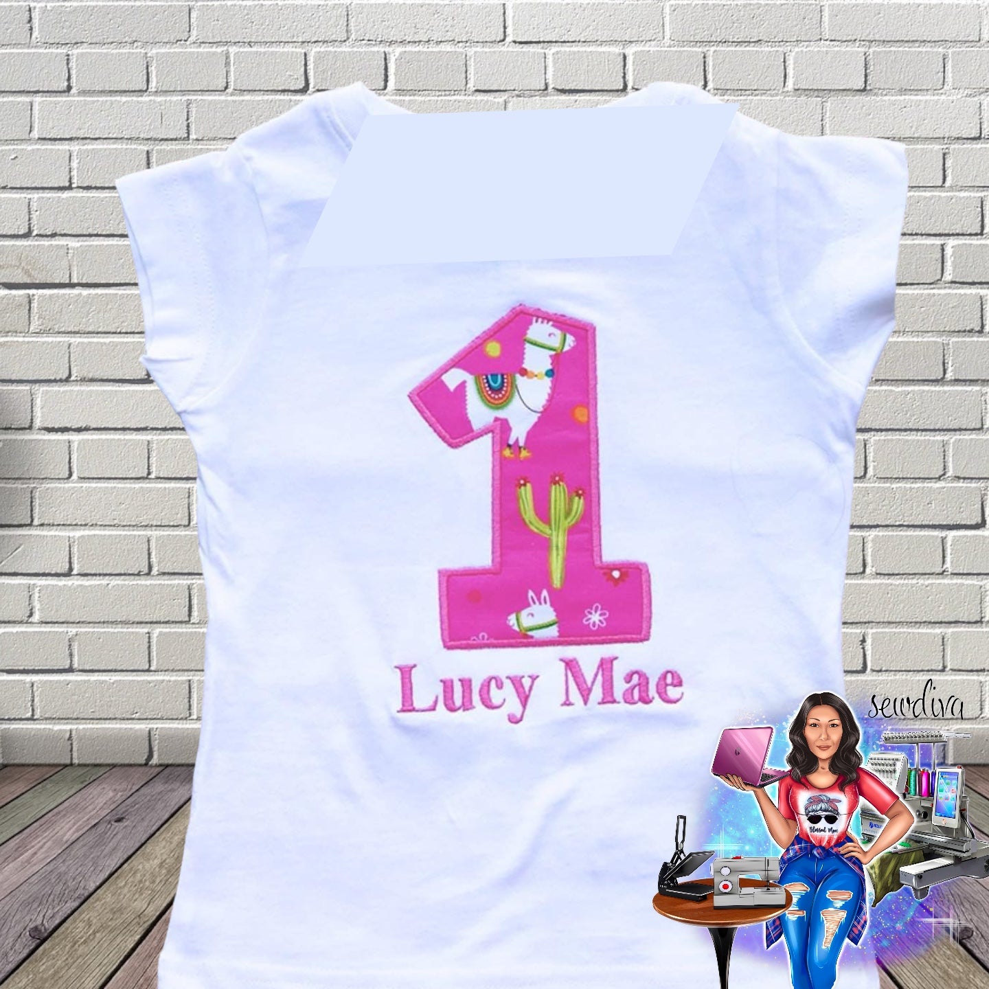 Fiesta Llama, Party Llama, Cactus Custom Number and Name Embroidered Birthday Shirt