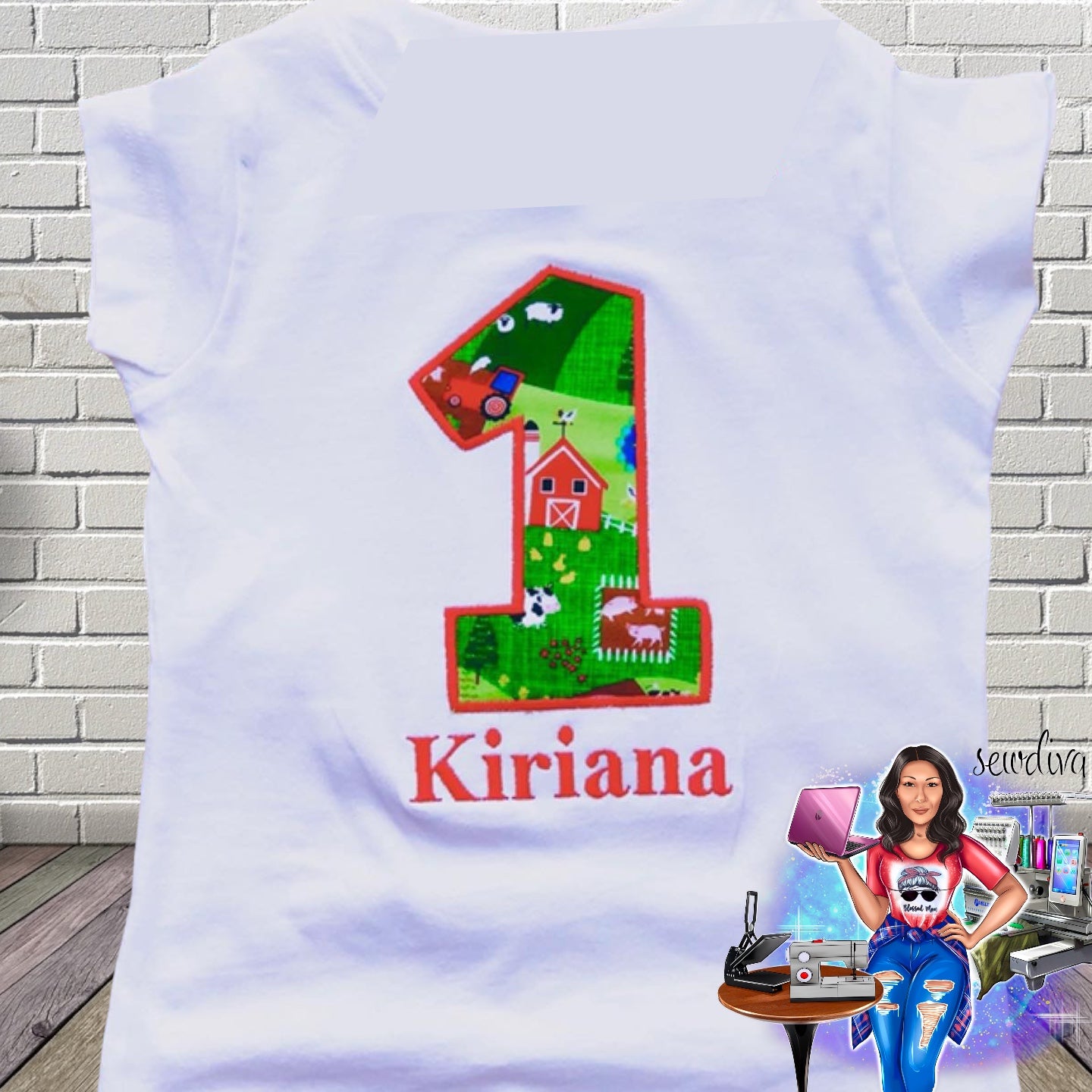 Farm Print, Old McDonald, Farm Animals, Barnyard, Custom Number and Name Embroidered Birthday Shirt