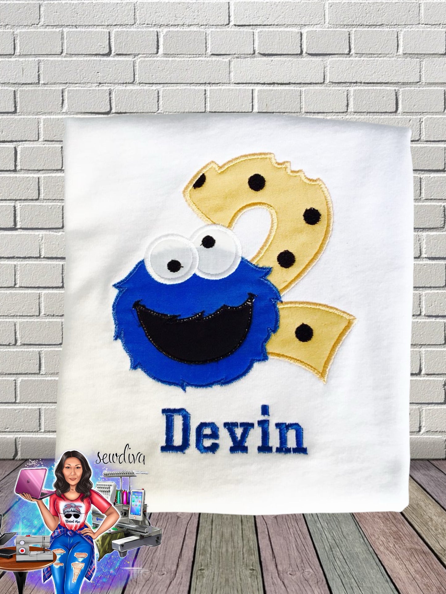 Snack Monster, puppet, Custom Character and Name Embroidered Birthday Shirt