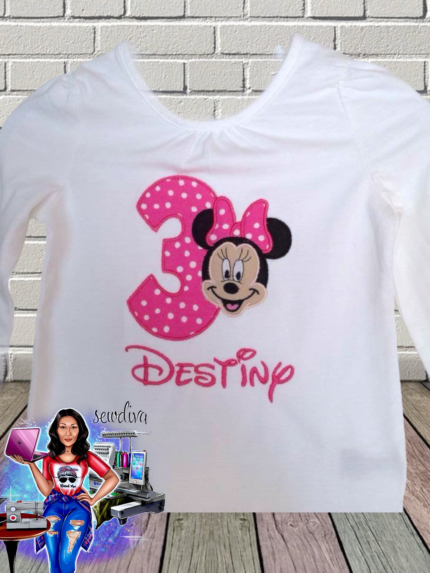 Girl Mouse w/ bow, Custom Character and Name Embroidered Birthday Shirt