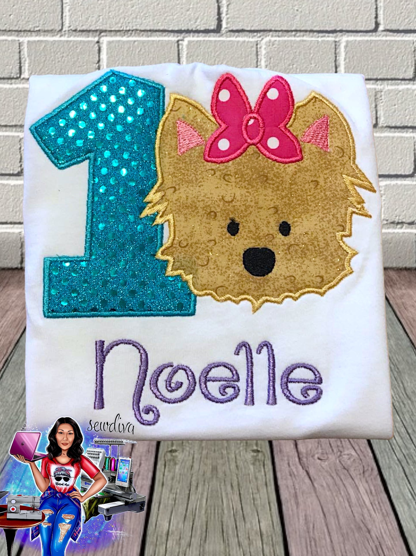 Cute dog, Cute Puppy Custom Character and Name Embroidered Birthday Shirt