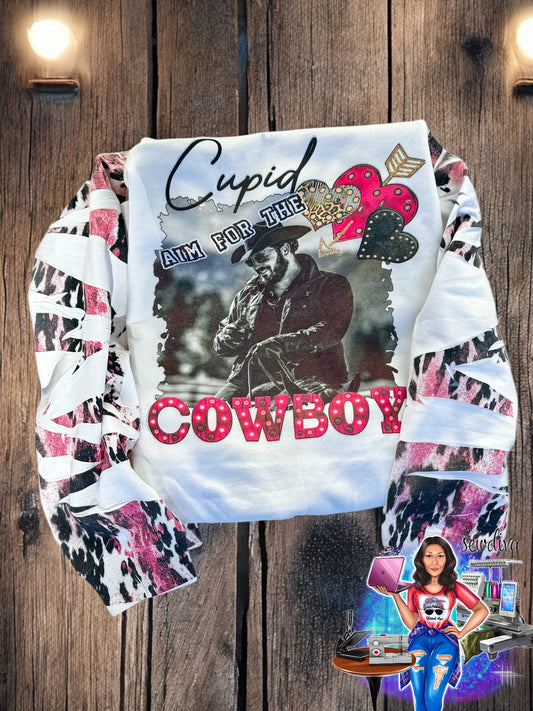 Cupid Aim For The Cowboy Valentines Crewneck Sweatshirt