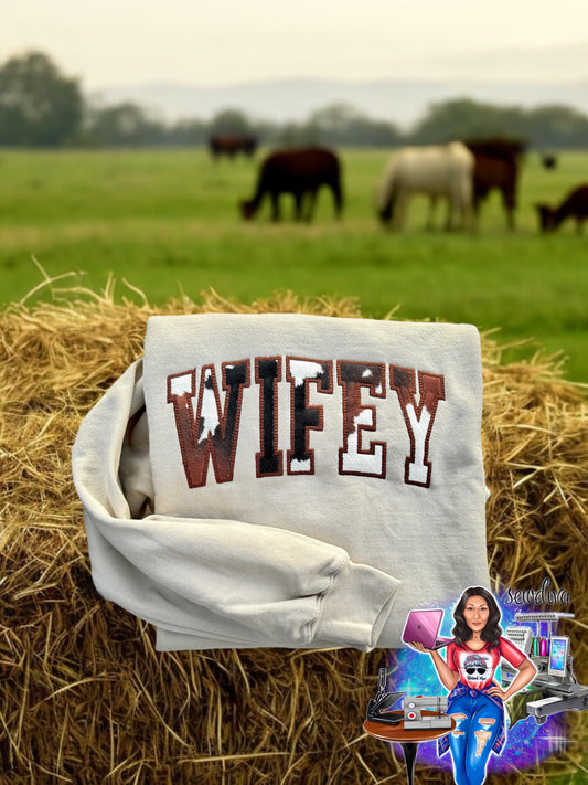 Cow Print Wifey Crewneck Sweater