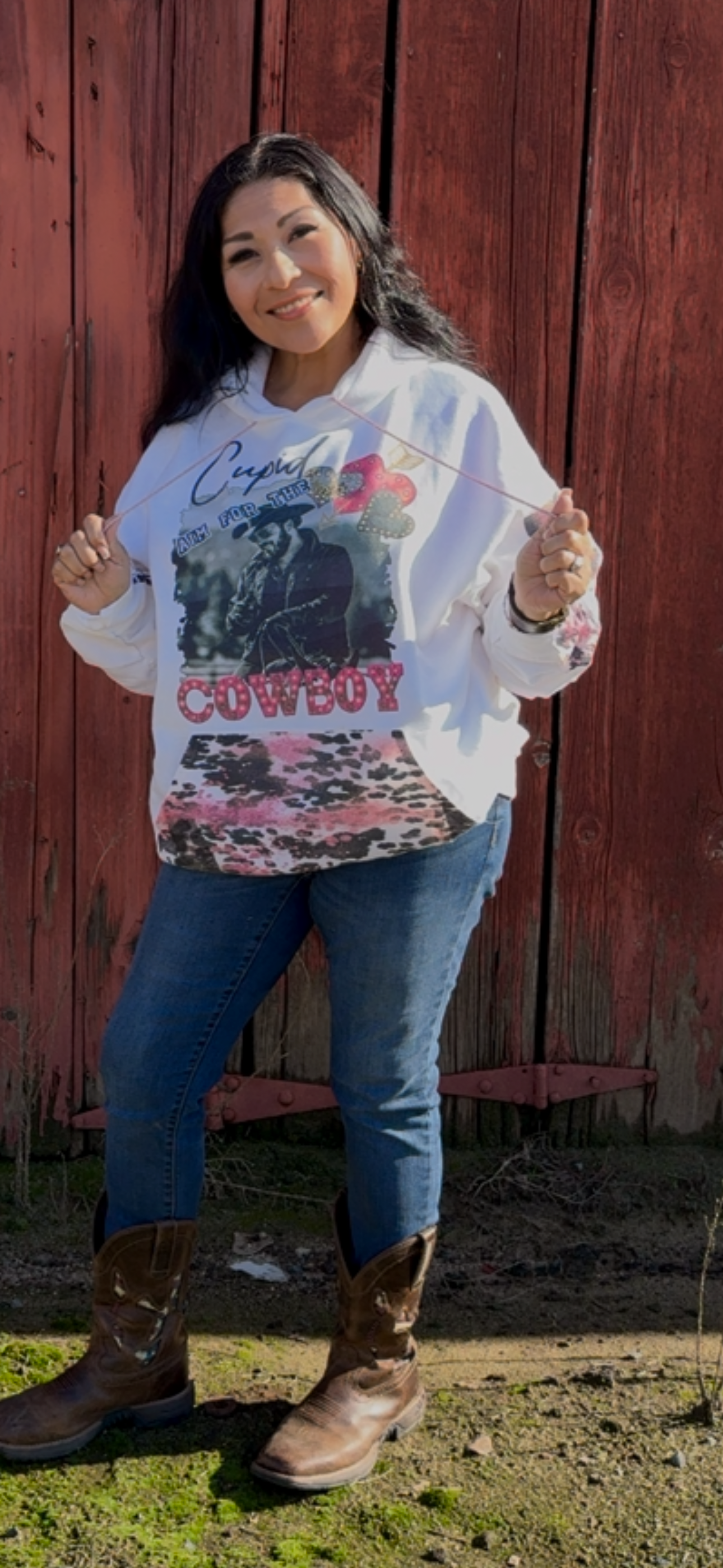 Cupid Aim For The Cowboy Valentines Hoodie with a Bling String