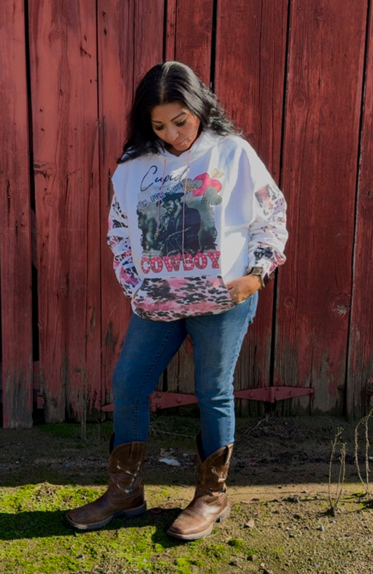 Cupid Aim For The Cowboy Valentines Hoodie with a Bling String