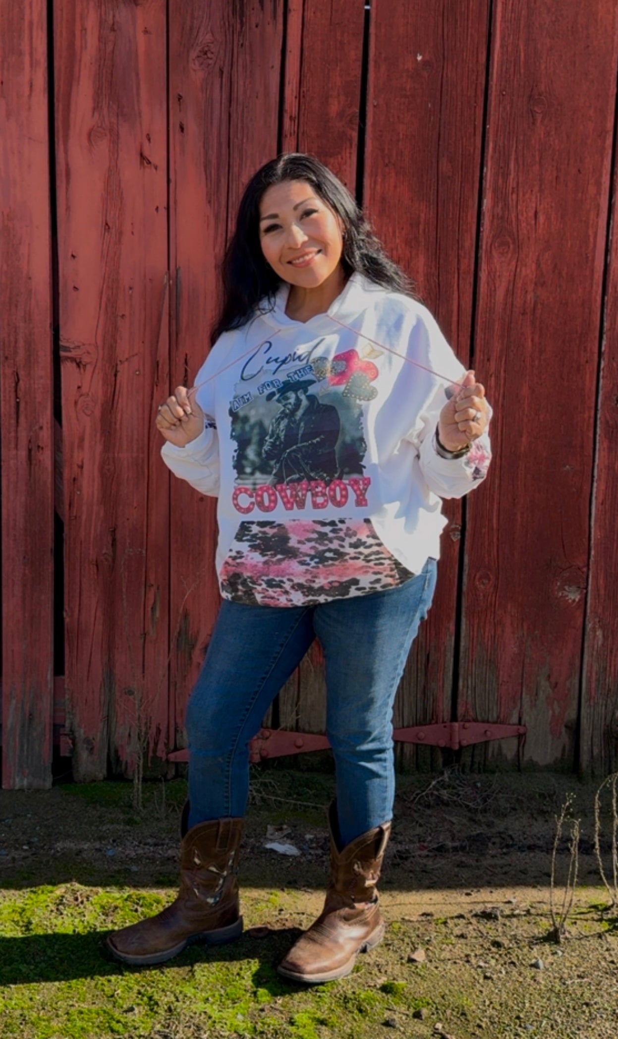 Cupid Aim For The Cowboy Valentines Hoodie with a Bling String