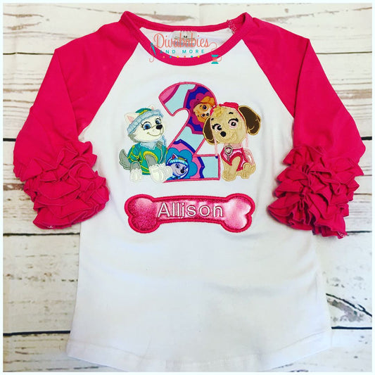 Girl Pup Hero, Custom Character and Name Embroidered Birthday Shirt