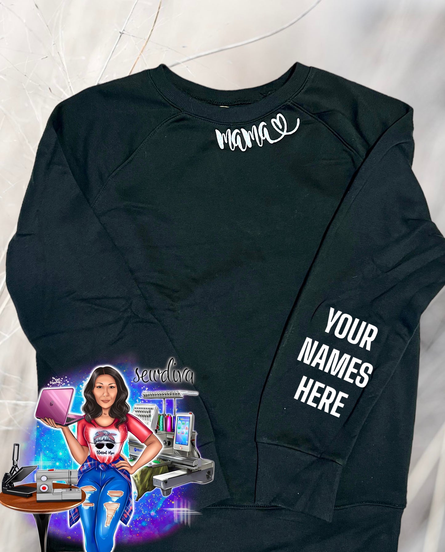 Mama Sweatshirt - Custom Mama Sweatshirt - Names on sleeves
