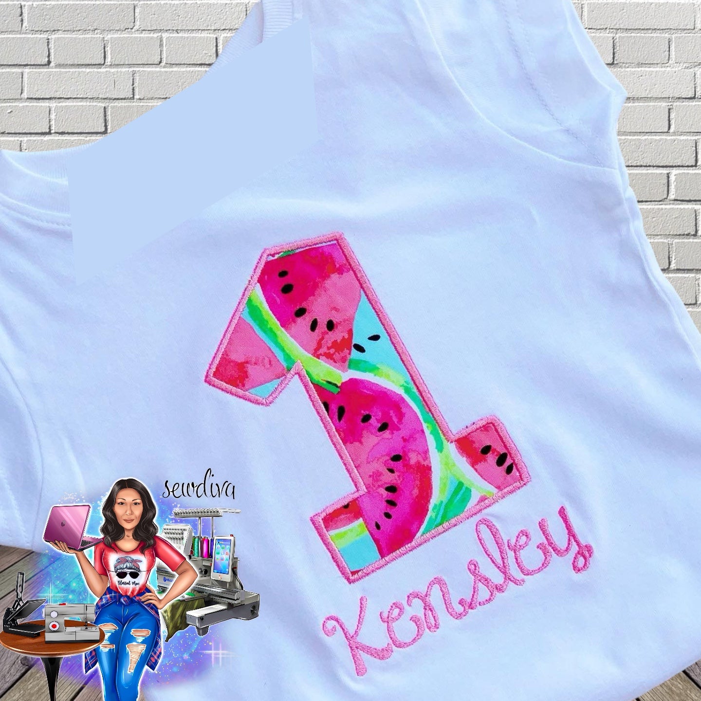 Watermelon print, Fruit, Summer, Custom Number and Name Embroidered Birthday Shirt