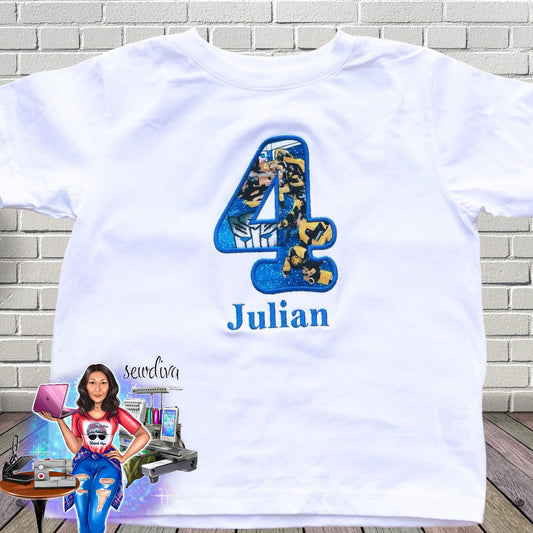 Transforming Robots Birthday shirt, Custom Number and Name Embroidered Birthday Shirt