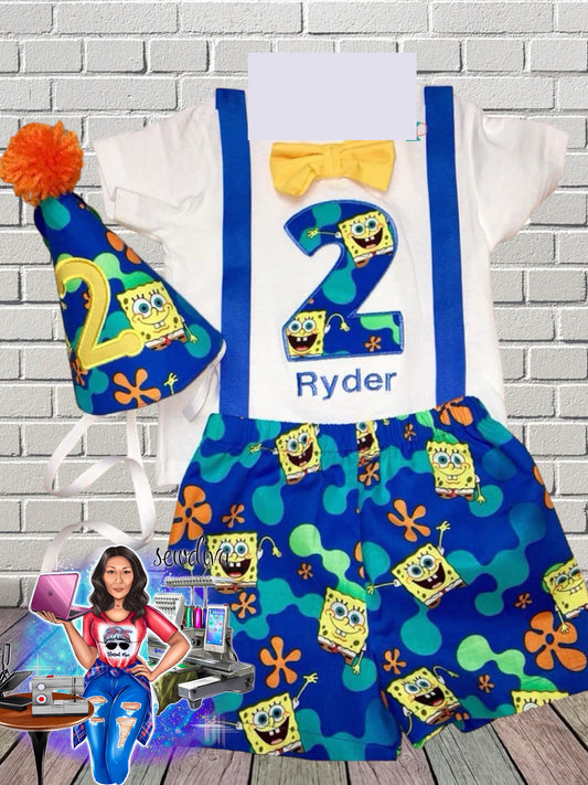 Sponge Pants Shirt w/ Suspenders & Bow Tie