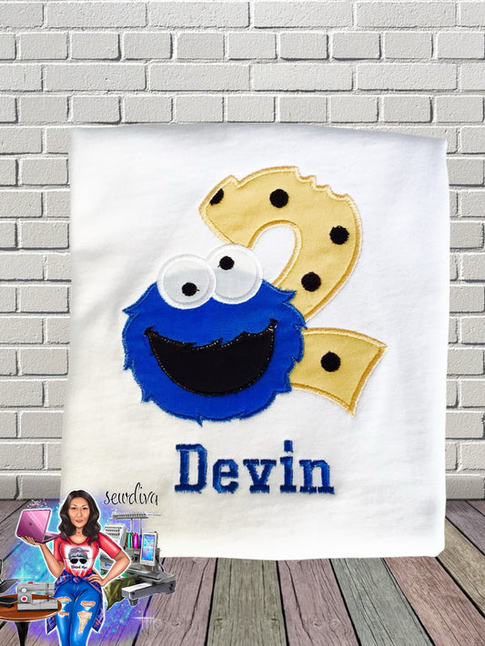 Snack Monster, puppet, Custom Character and Name Embroidered Birthday Shirt