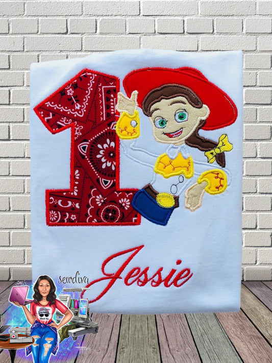Toy Cowgirl Custom Character and Name Embroidered Birthday Shirt