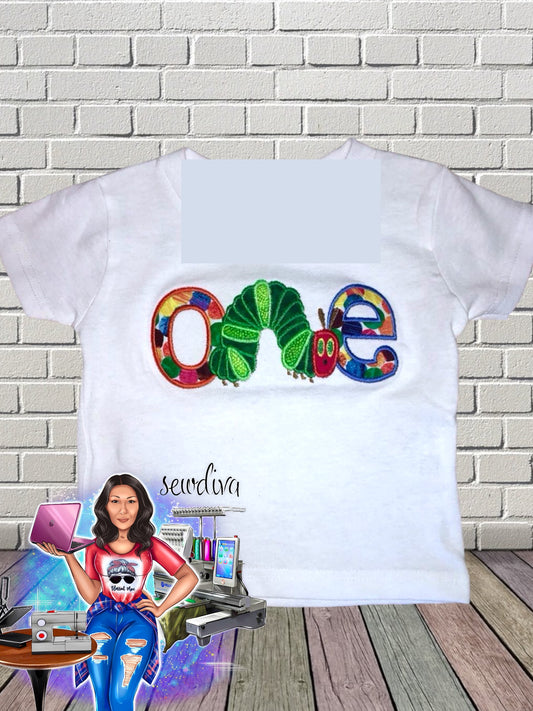Children's Book Caterpillar Custom Character and Name Embroidered 1st  Birthday Shirt