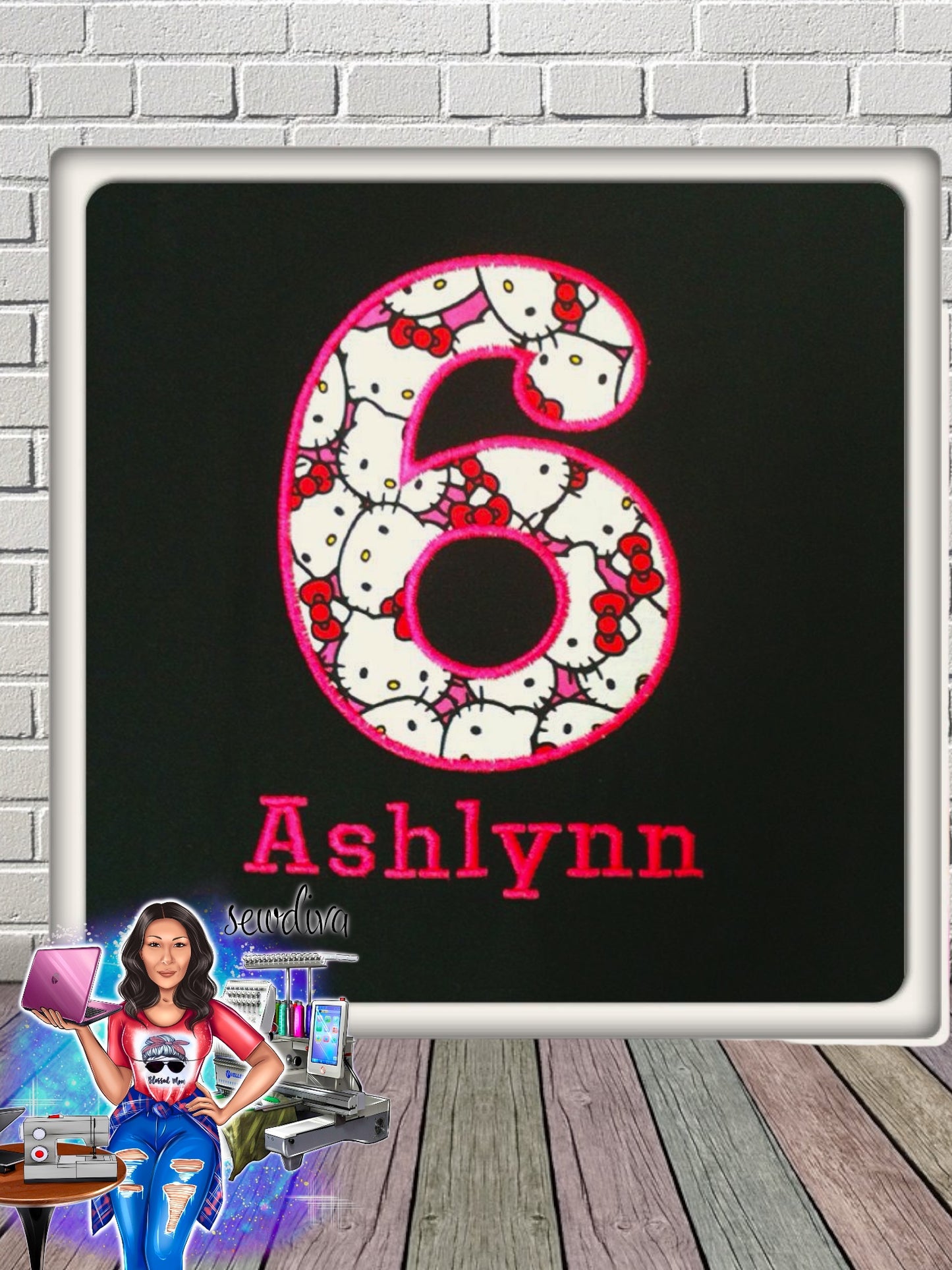 Hi Kitty, Kitty, Cute Kitty, Birthday shirt, Custom Number and Name Embroidered Birthday Shirt