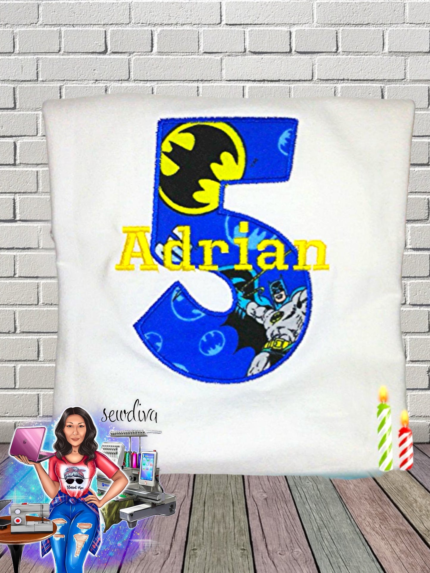 Bat Hero, Superhero, Birthday shirt, Custom Number and Name Embroidered Birthday Shirt