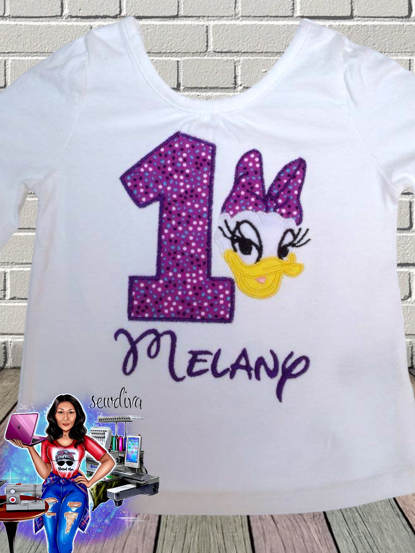Girl Duck w/ bow, Custom Character and Name Embroidered Birthday Shirt