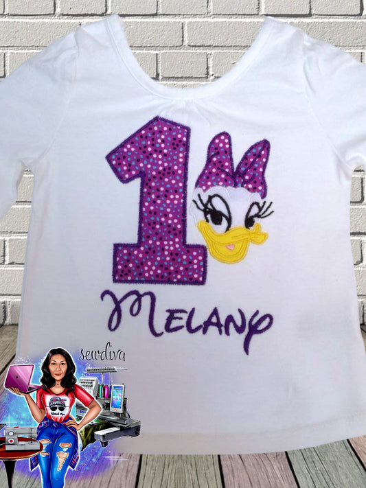 Girl Duck w/ bow, Custom Character and Name Embroidered Birthday Shirt