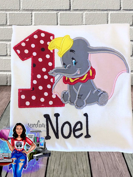 Baby Elephant, Custom Character and Name Embroidered Birthday Shirt