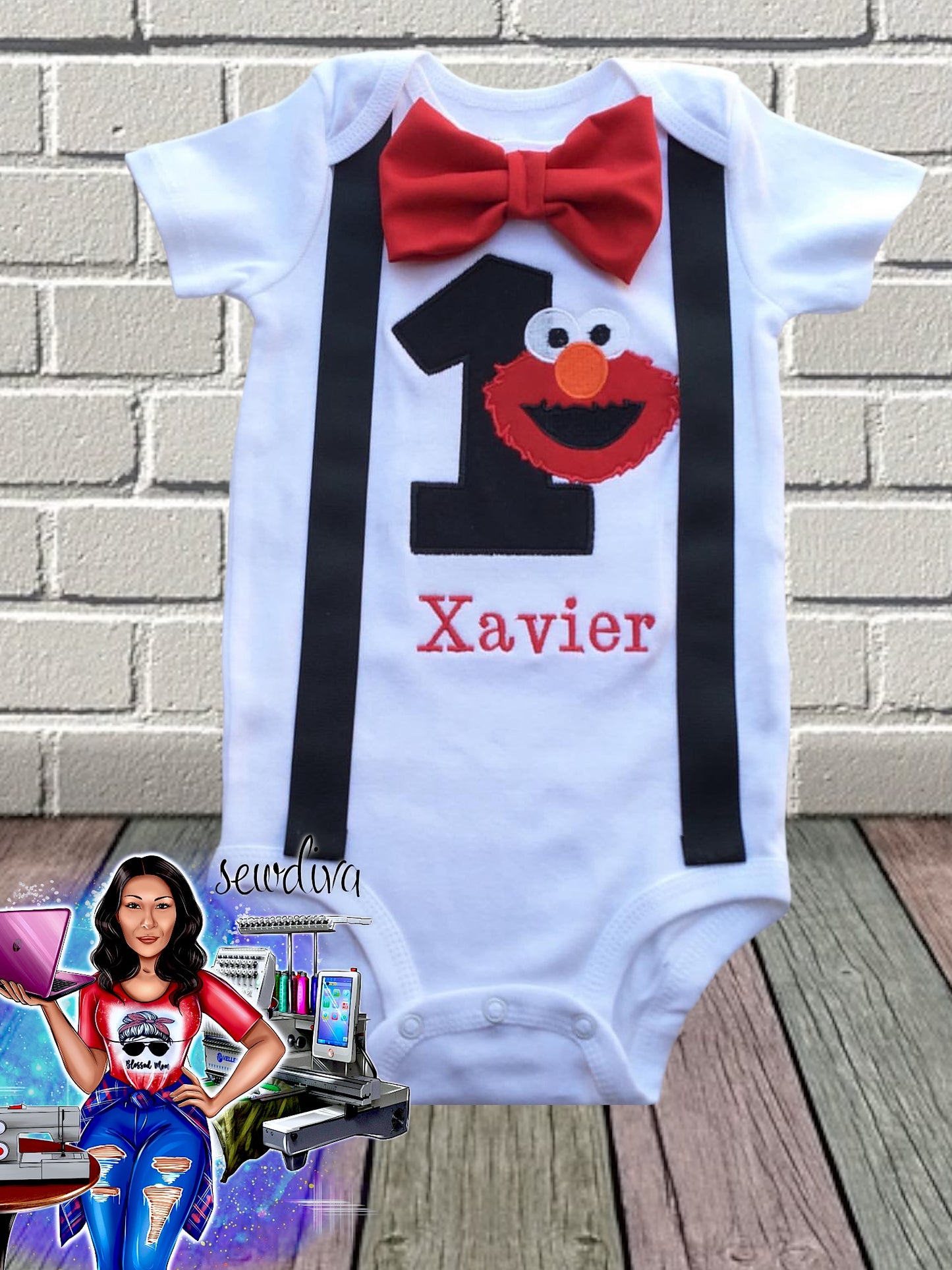 Children's Red Puppet character Shirt w/ Suspenders & Bow Tie