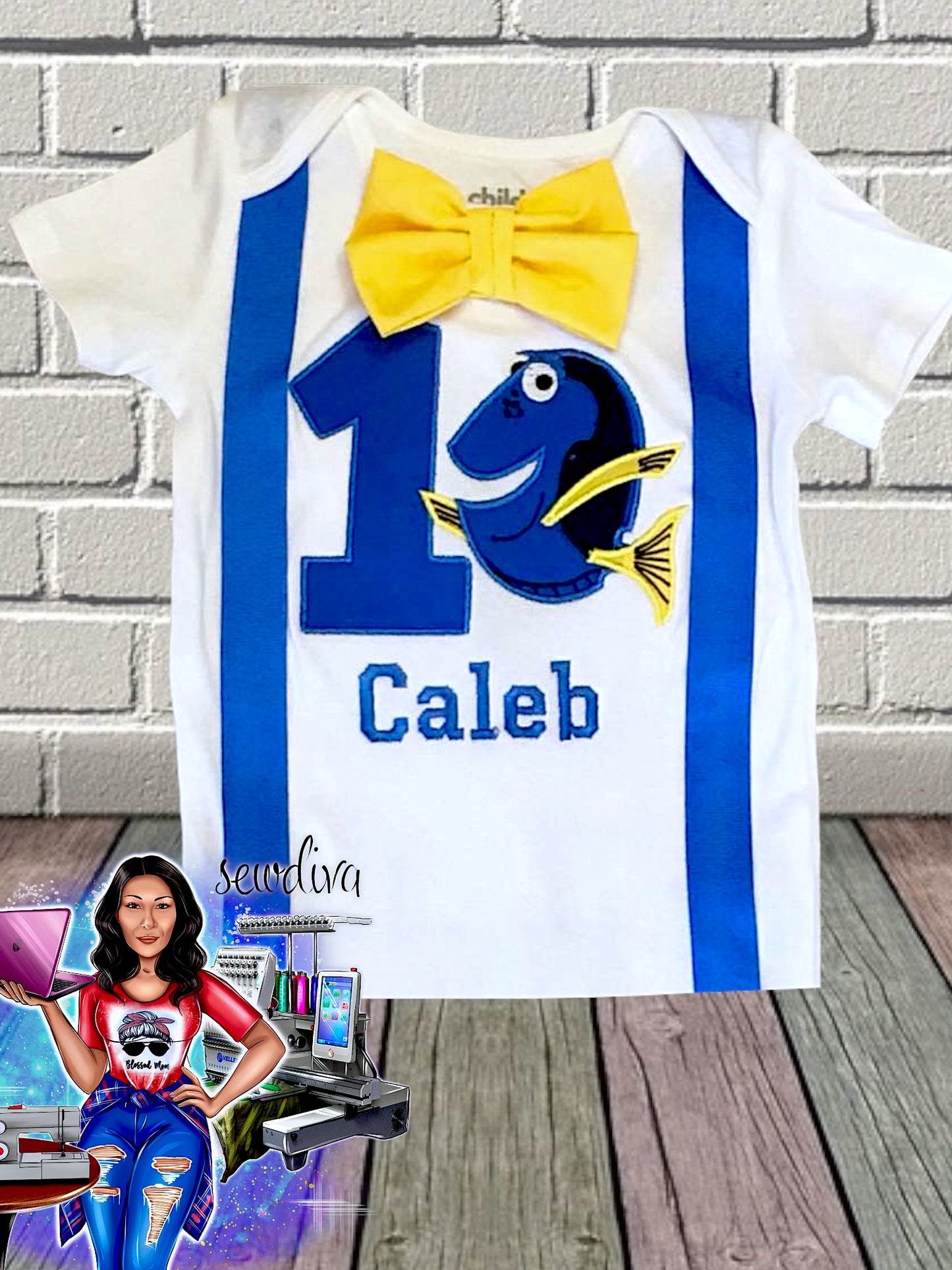 Blue Tang Fish Shirt w/ Suspenders & Bow Tie