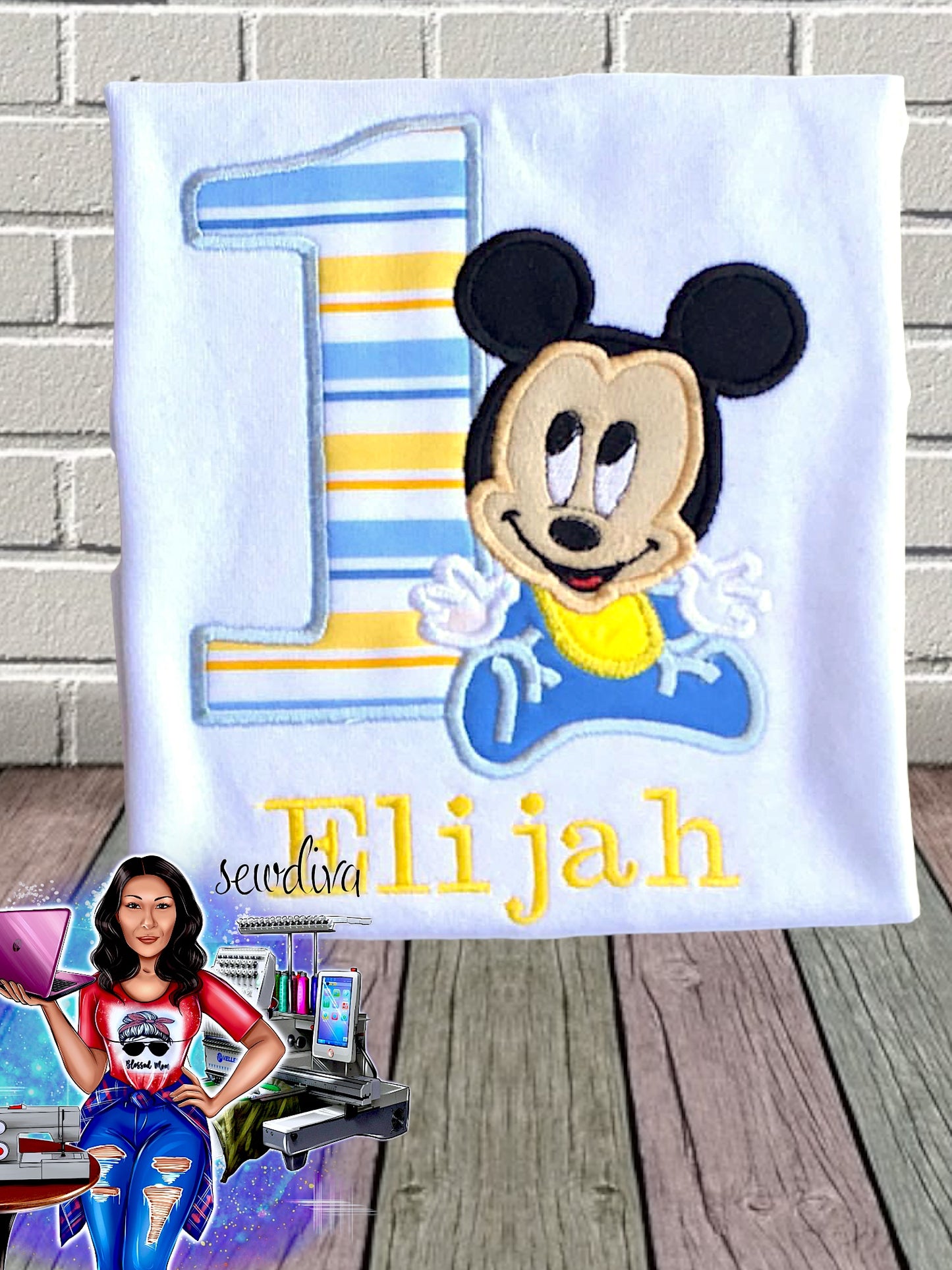 Baby Mouse - 1st birthday Custom Character and Name Embroidered Birthday Shirt