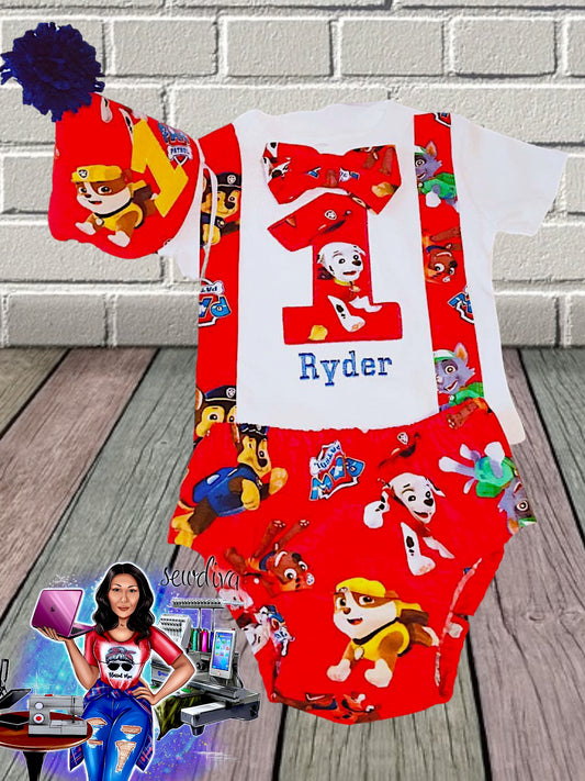 Paw Pup Hero Shirt w/ Suspenders & Bow Tie