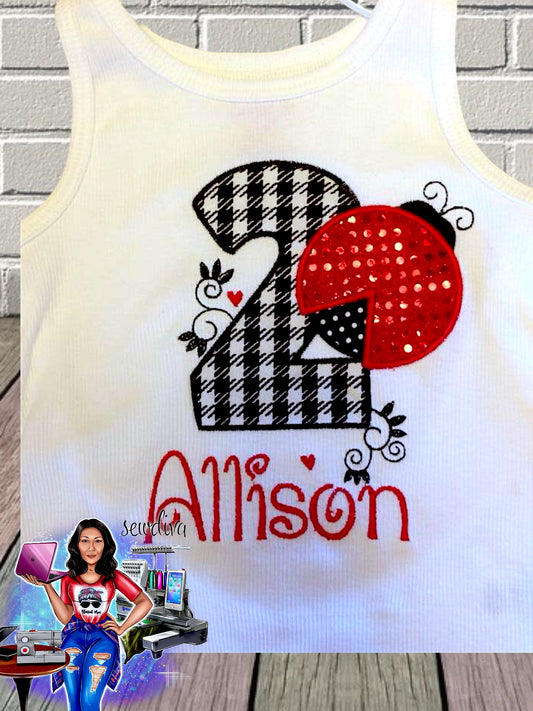 Ladybug, Custom Character and Name Embroidered Birthday Shirt