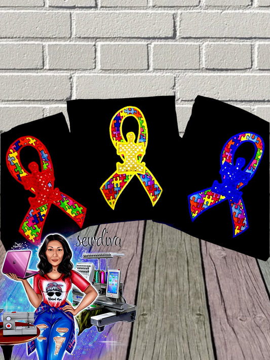 Adult - Autism Ribbon with Puzzle piece, Autism Awareness, Puzzle Piece, Puzzle Shirt, Autism Shirt