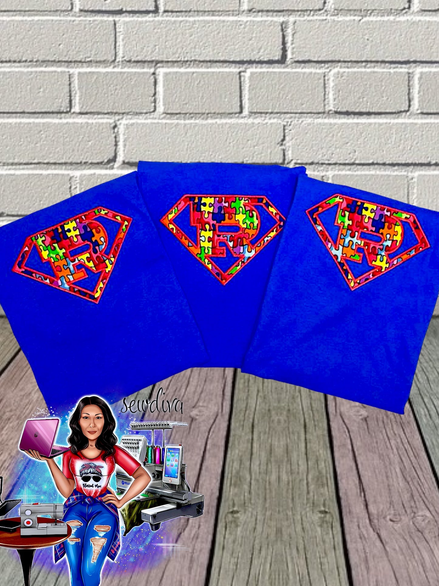Adult - Super Hero logo, Custom letter logo, Autism Awareness, Puzzle Piece, Puzzle Shirt, Autism Shirt