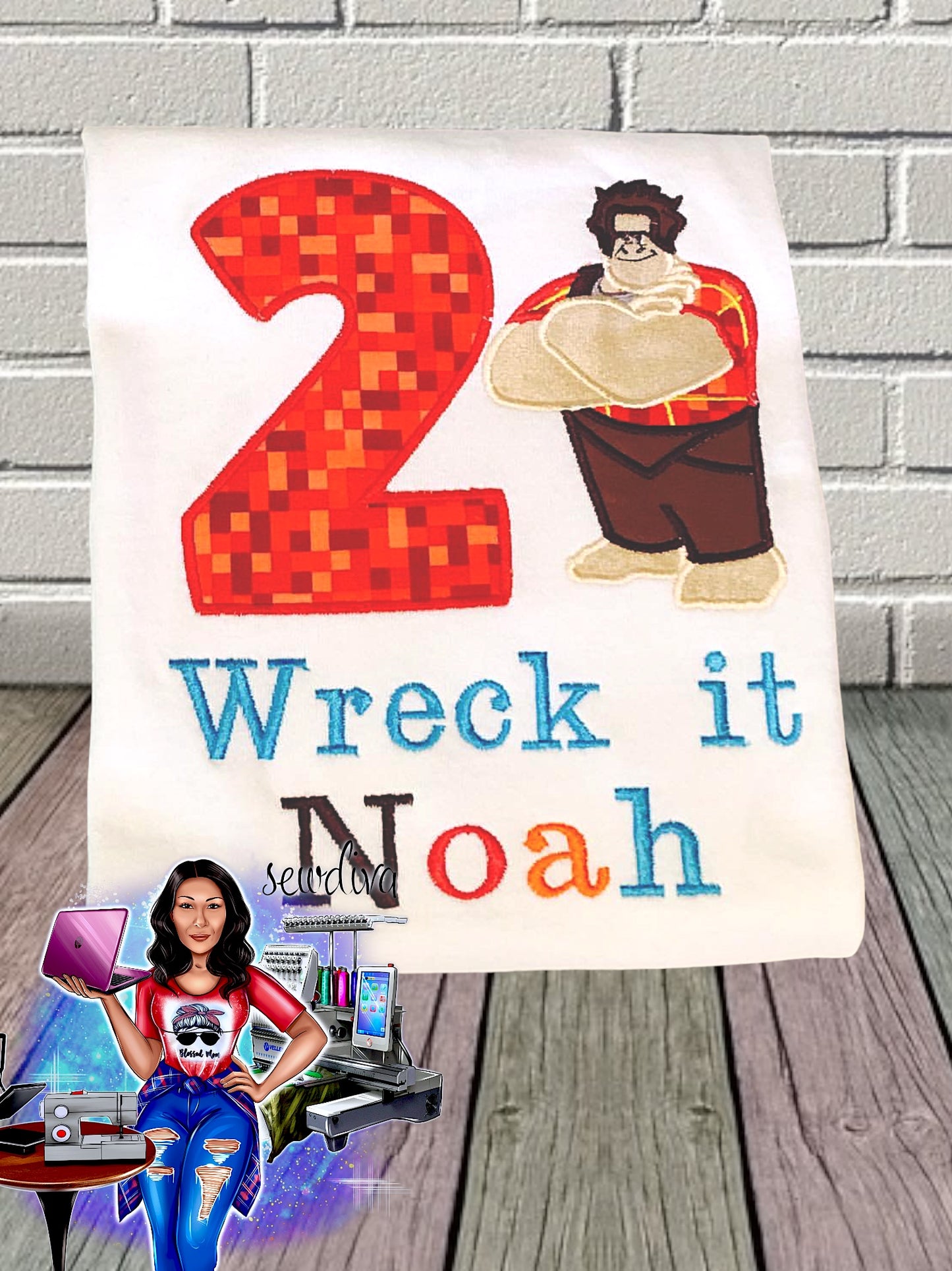 Wrecking video game character Custom Character and Name Embroidered Birthday Shirt