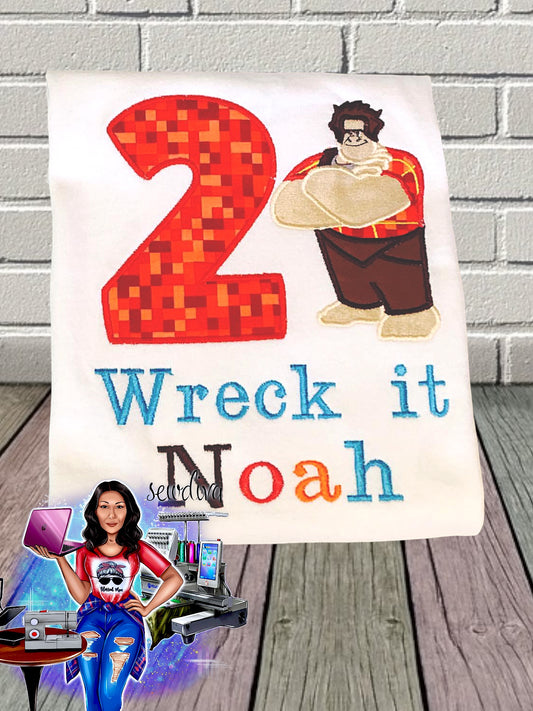Wrecking video game character Custom Character and Name Embroidered Birthday Shirt