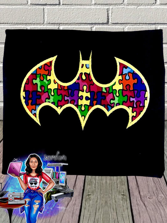 Adult - Bat Hero logo, Autism Awareness, Puzzle Piece, Puzzle Shirt, Autism Shirt